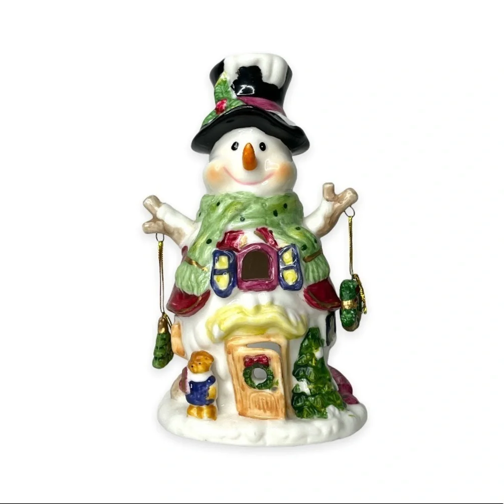 Vintage Ceramic Tealight Candle Snowman Holder 2002 Christmas Designspirations